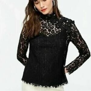 New! J. Crew Wm's Black Lace Blouse Mock Neck Vintage Style Victorian Sz 00#0592